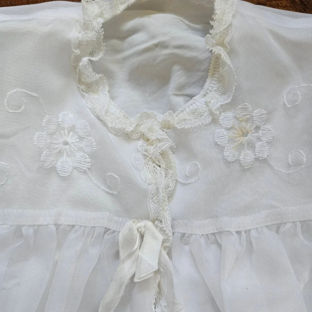 Vintage White Sheer Organza Baby Dress Floral Lace Embroidery‎ Christening Dress